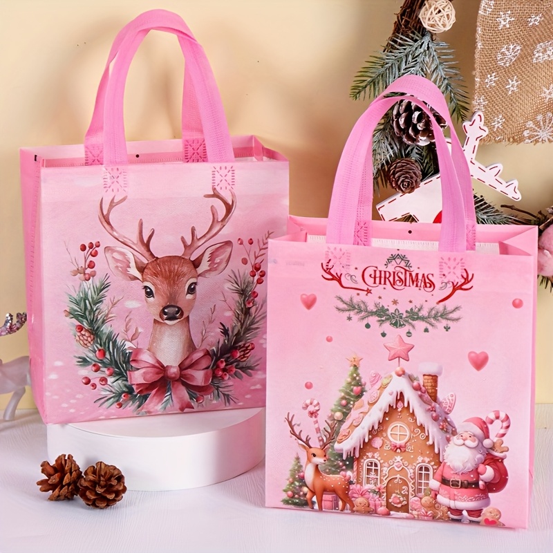 Elk Bugle Call - 4/8pcs Pink Christmas Tote Bags with