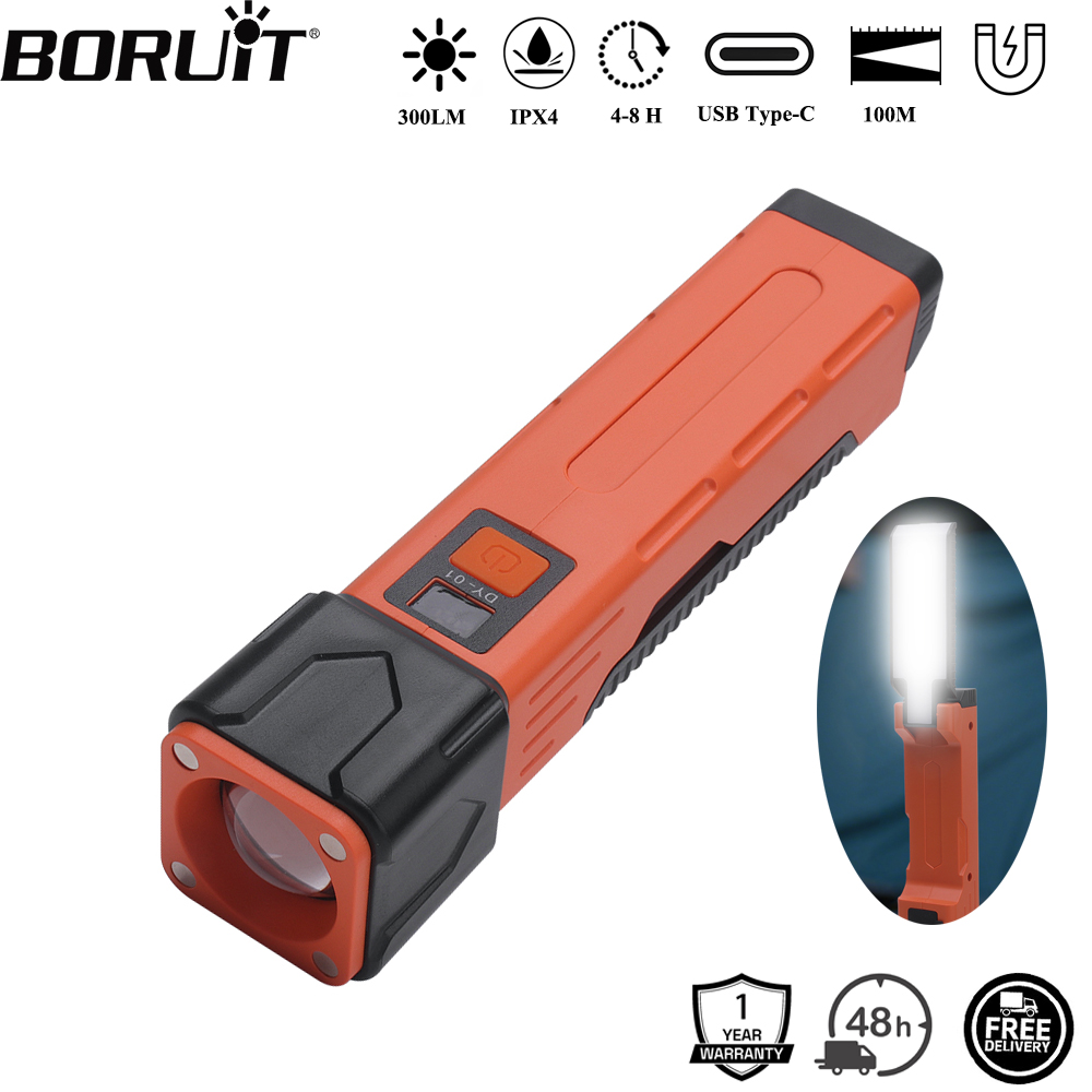 Tactical Flashlight Rechargeable - BORUiT 300LM LED Work Light Zoom