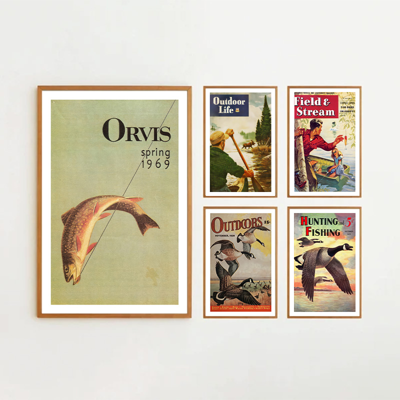 Vintage Colorful Fishing Poste - Outdoor Hunting Paintings 评论和价格