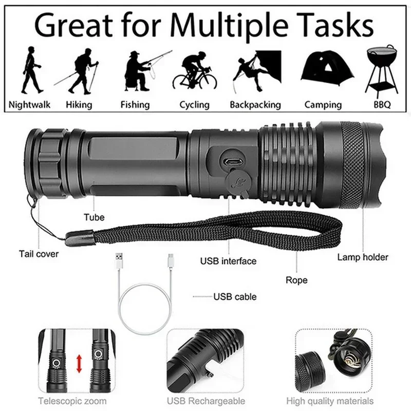 High Power XHP70 Led Flashligh - Tactical Flashlight Rechargeable 评论和价格